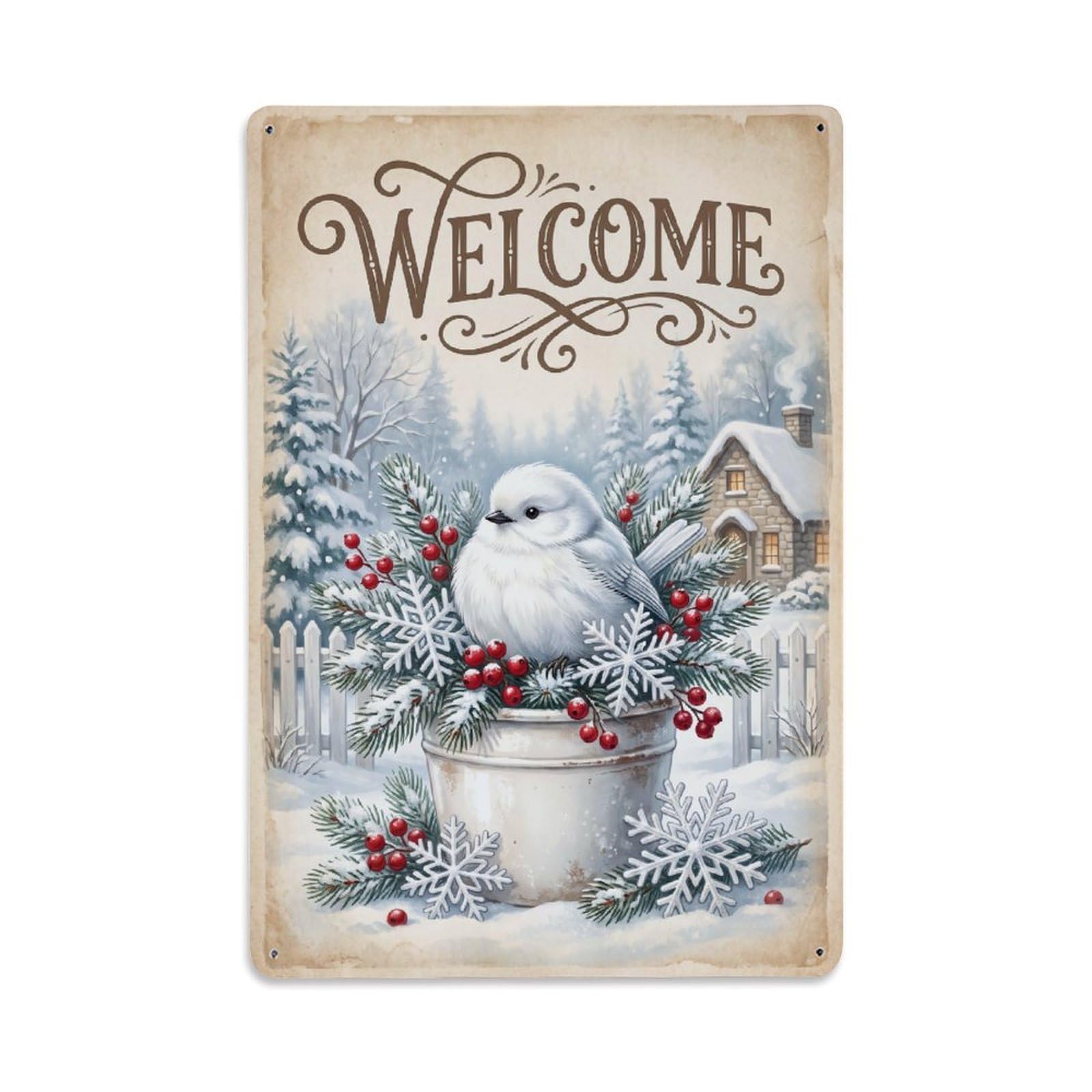 Cxhjca 8X12inch(20X30cm) Vintage Welcome Snowbird Holiday Cheer Metal Tin Sign