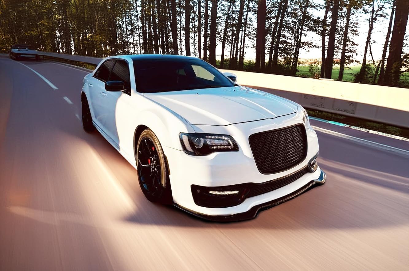 IKON MOTORSPORTS, Front Bumper Lip Compatible with 2015-2023 Chrysler 300, Matte Black PP Polypropylene Front Lip Chin Spoiler Splitters, 2016 2017 2018 2019 2020