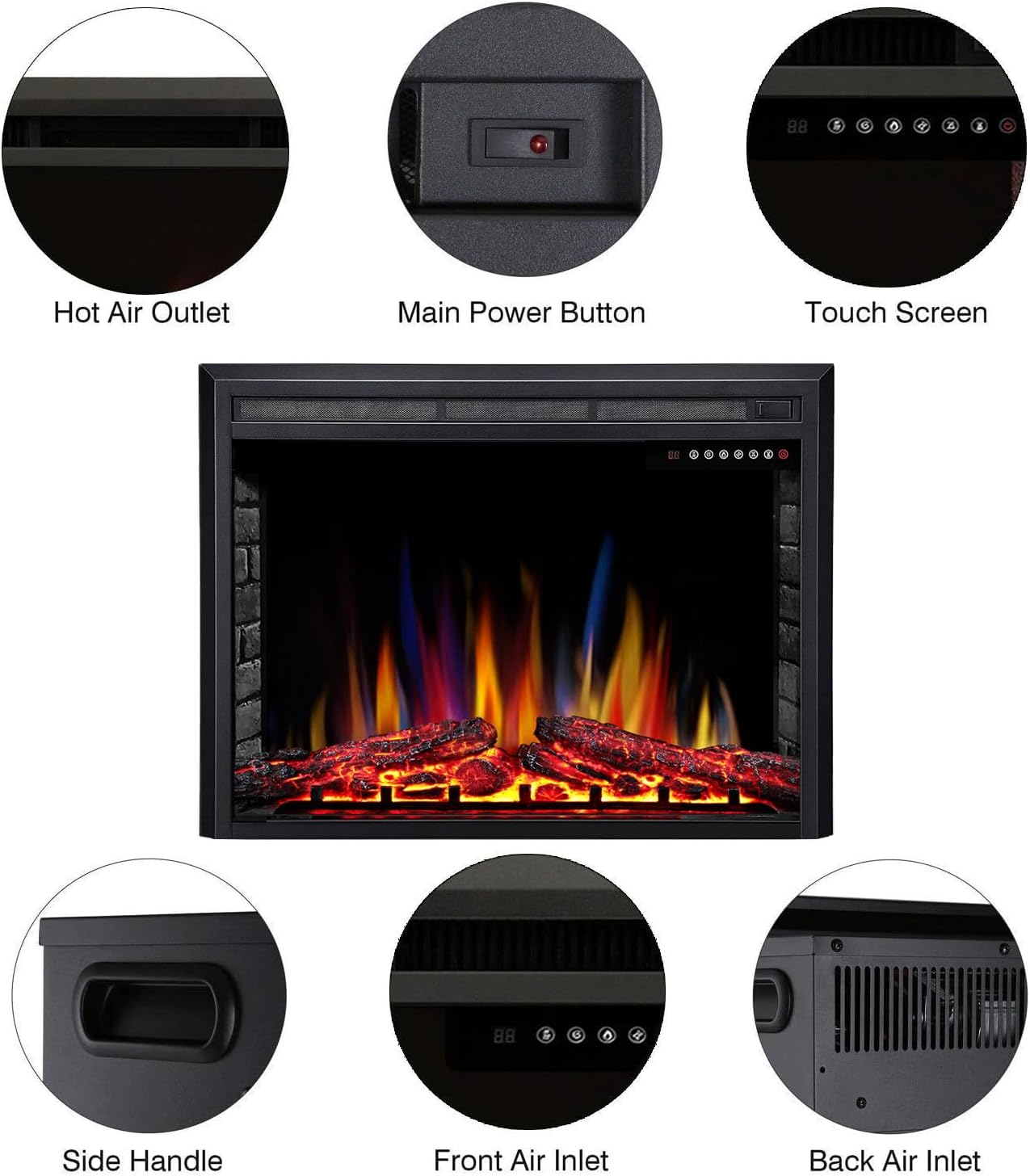 R.W.FLAME A-36" Electric Fireplace Insert ,Recessed Electric Stove Heater,Touch Screen,Remote Control,750W-1500W with Timer & Colorful Flame Option(36" X 27")
