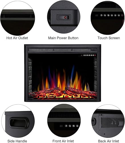 Miniatura 8 de Inserto para chimenea eléctrica R.W.FLAME,Estufa eléctrica independiente y empotrada,Pantalla táctil,Mando a distancia,750W-1500W,Negro