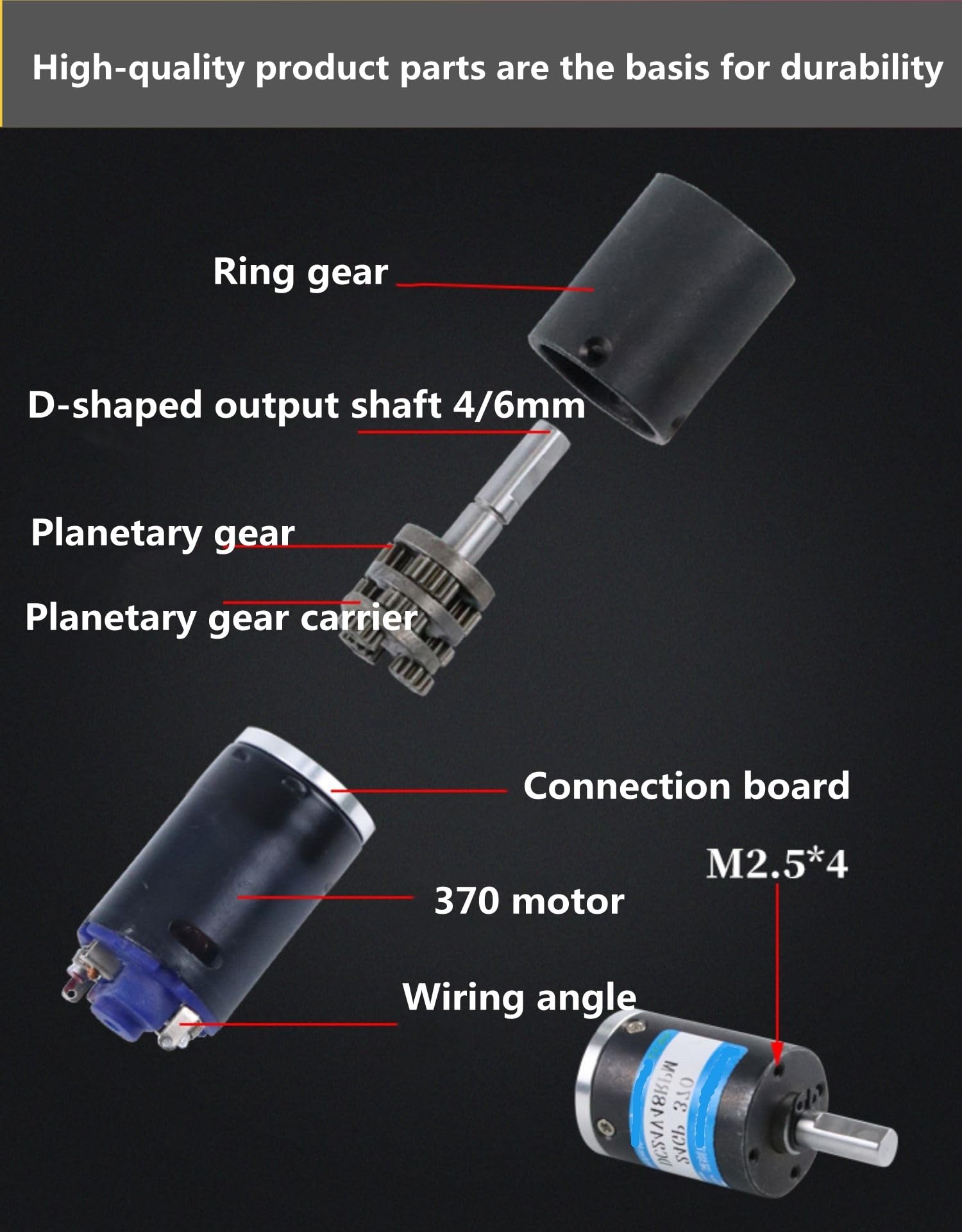 Silnik planetarny DC 12 V, 3,5 W, 24 4, średnica mm, silnik elektryczny o niskiej prędkości MY24GP-370H (4 mmMotor i wspornik, 24 V 240 obr./min)