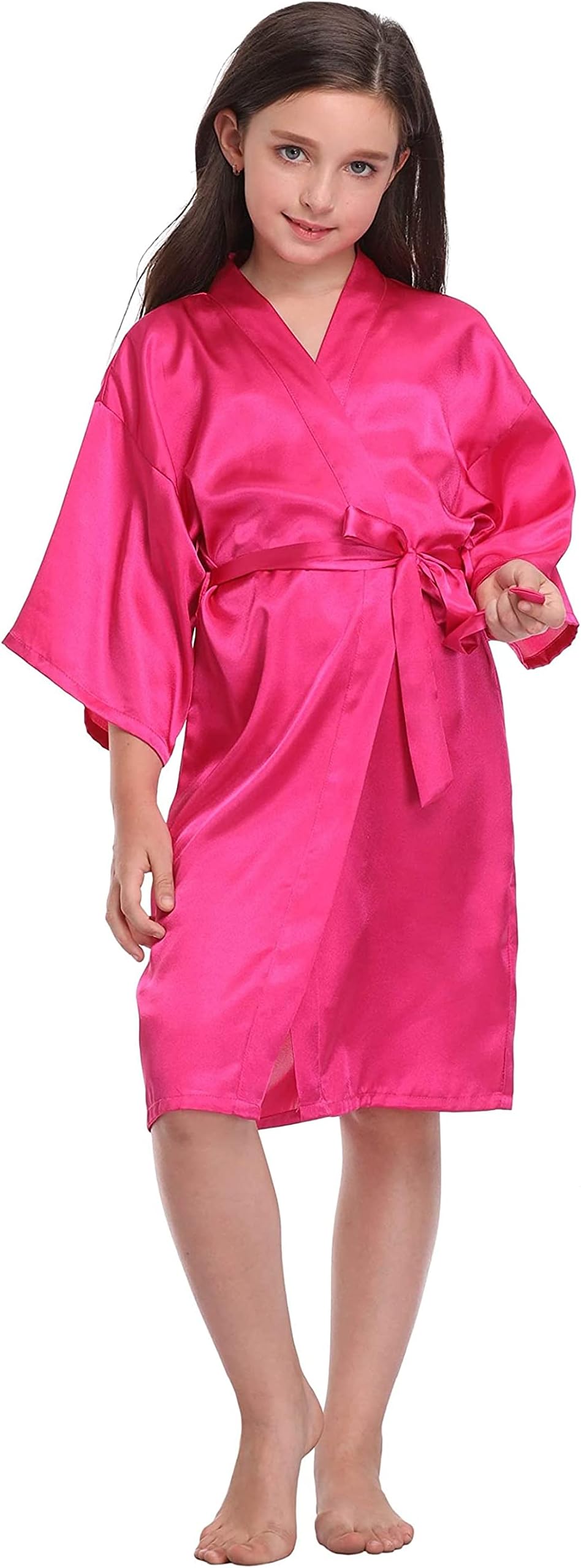 Flower Girl Satin Kimono Robes Pure Color & Floral Printed Bathrobes for Spa Wedding Birthday Party
