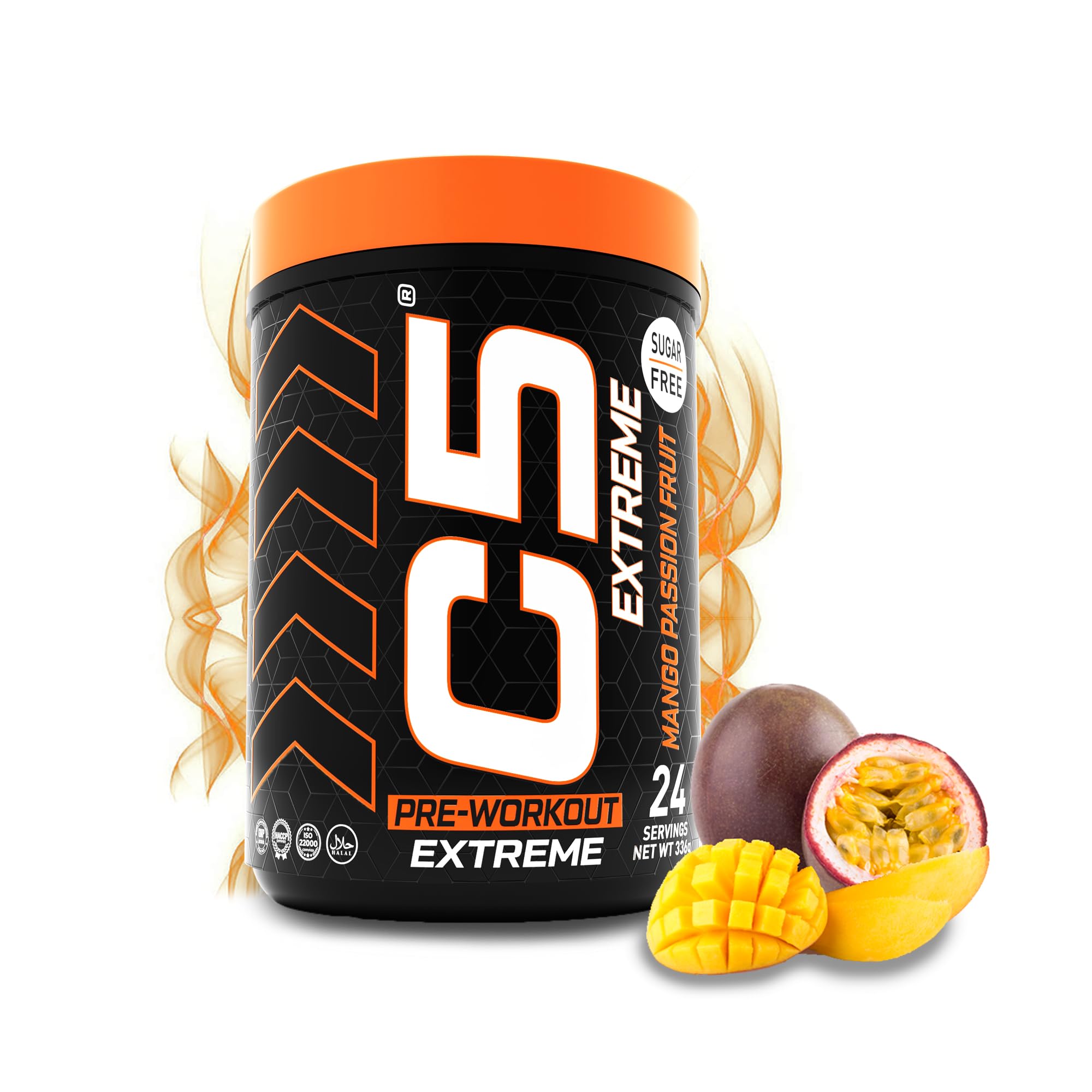 C5 Extreme Pre Workout Powder Mango Passion Fruit - 24 Servings, Sugar Free, Zero Calories, 200mg High Caffeine - Beta Alanine - Citrulline Malate, High-Performance Pre-Workout Booster Supplement