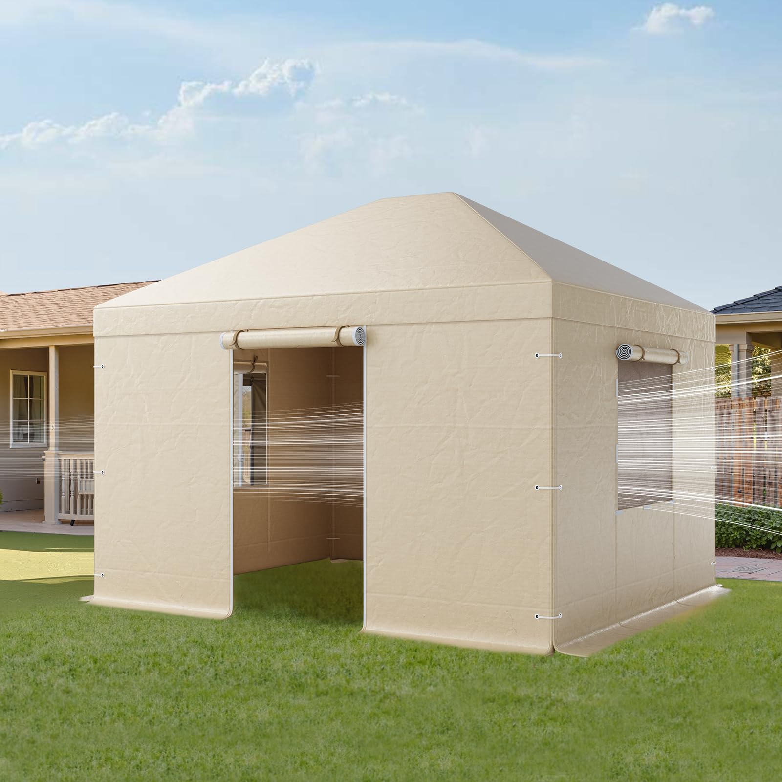 VEVOR Winter Pavillonabdeckung, 3,09x3,69 m, Ersatzabdeckung mit Seitenwänden & Netzfenstern, PE-Material, geschlossene Lagerschutzabdeckungen, Pavillons Nicht im Lieferumfang enthalten