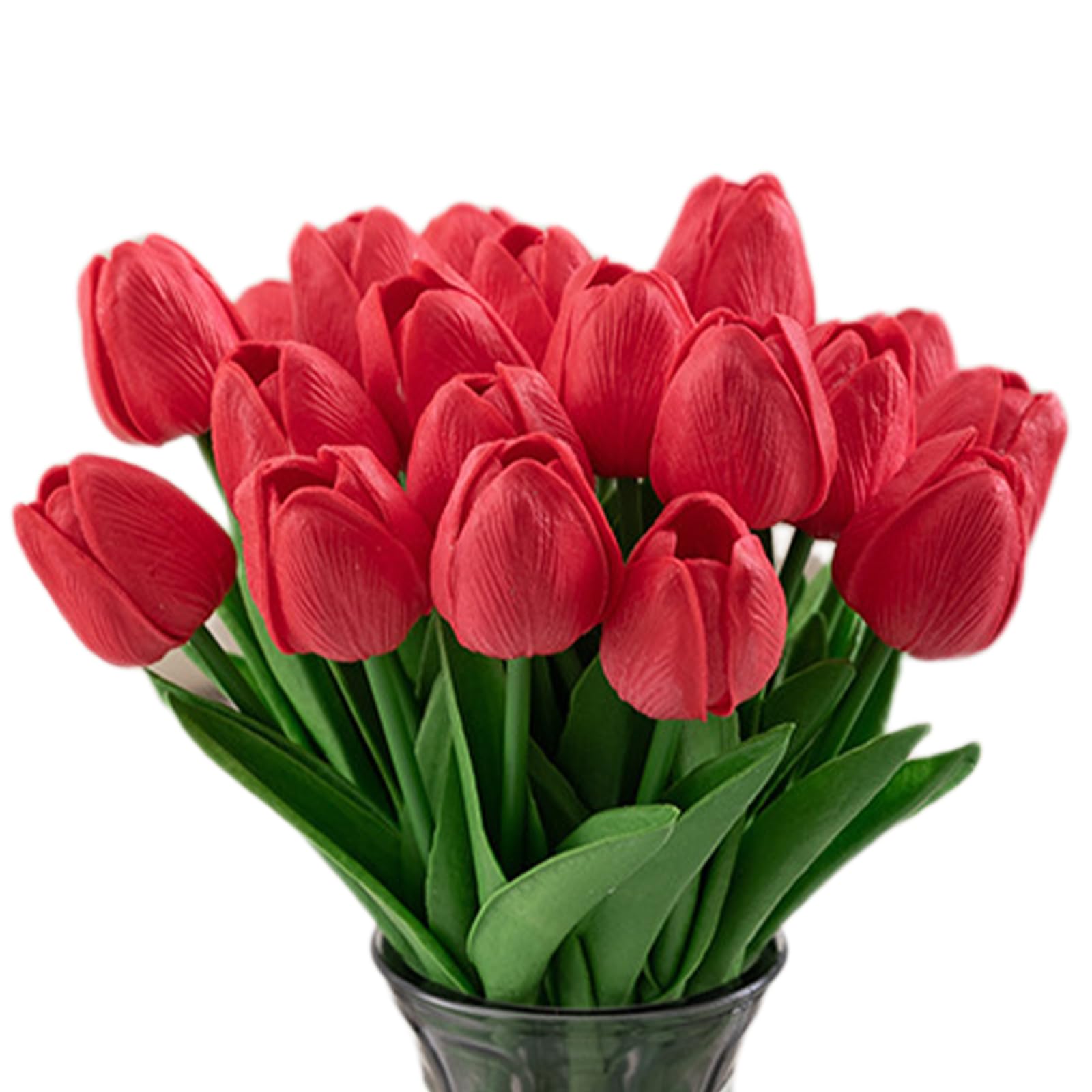 20pcs Real Touch Artificial Flowers Tulips,Latex Fake Tulips Flowers Bouquet,Mothers Day Tulips Gifts for Mum,DIY for Wedding Bridal Bouquets,Red Flowers for Wedding Home Party Garden Hotel Decoration