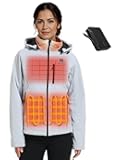 [Upgraded Battery] Women's Heated Jacket with Heated Collar, Up to 13.5 Hours, Heated Coat with Removable Hood