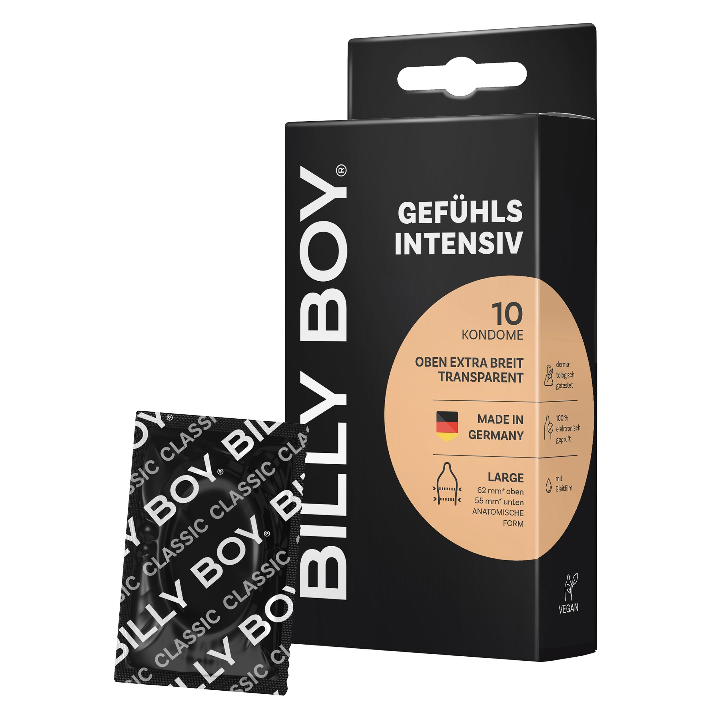 BILLY BOY Kondome Gefühlsintensiv 10er | 55-62mm im oberen Bereich | Kondome mit mehr Freiraum (1x10 Stück)