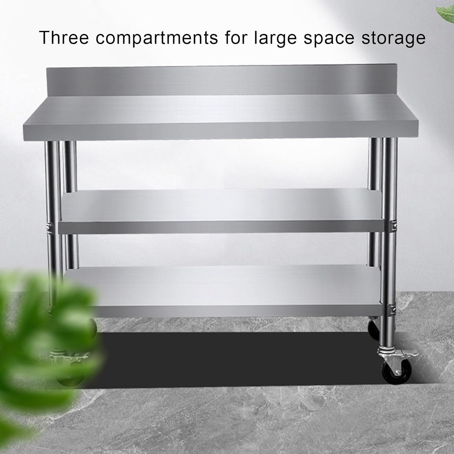 3-Tier Stainless Steel Table with Backsplash Wheels Restaurant Workbench - Fast Food Restaurant Workbench Thickened Tables Top