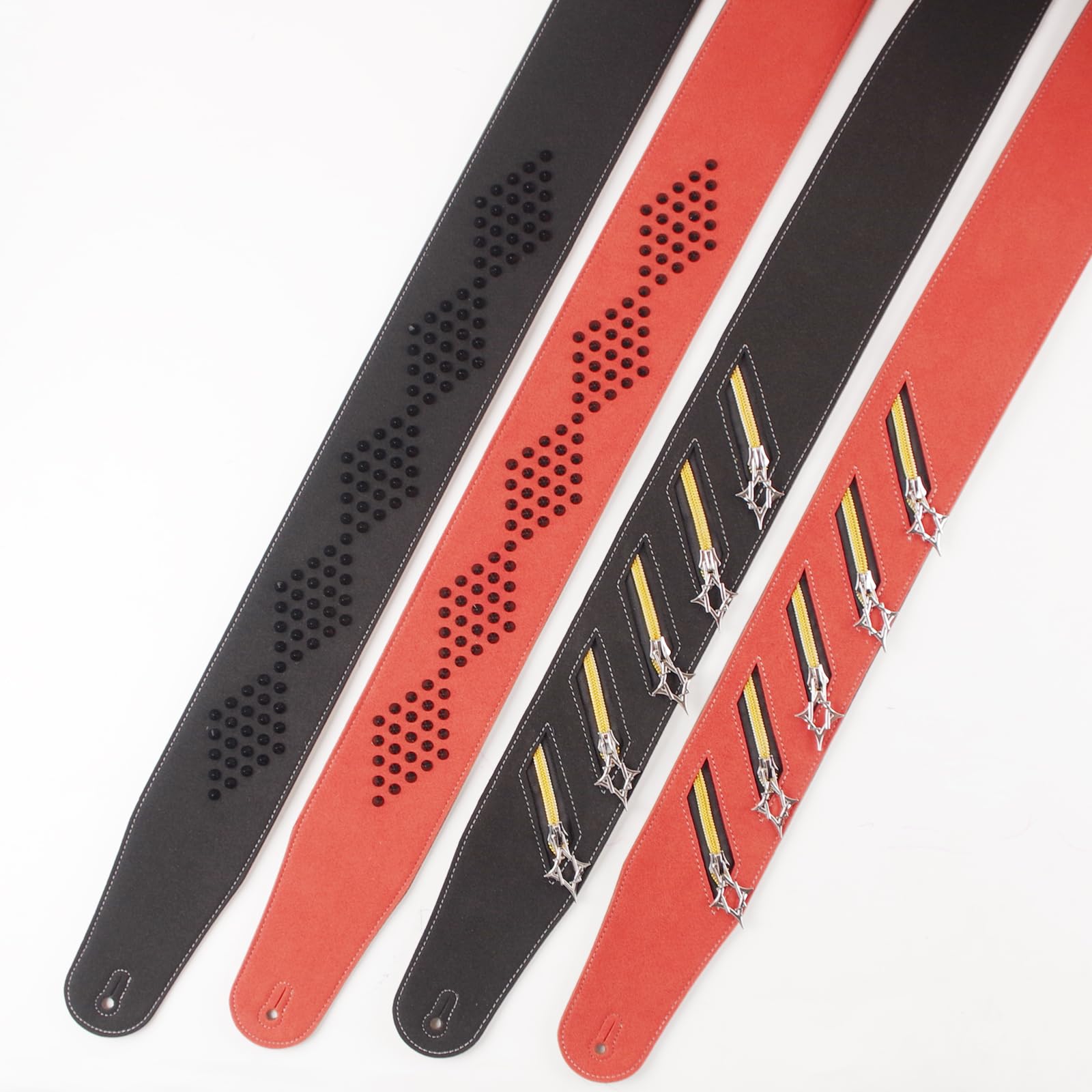Correa de guitarra punk de microfibra con tachuelas de metal, diseño de hombro ancho, longitud ajustable para mayor comodidad
