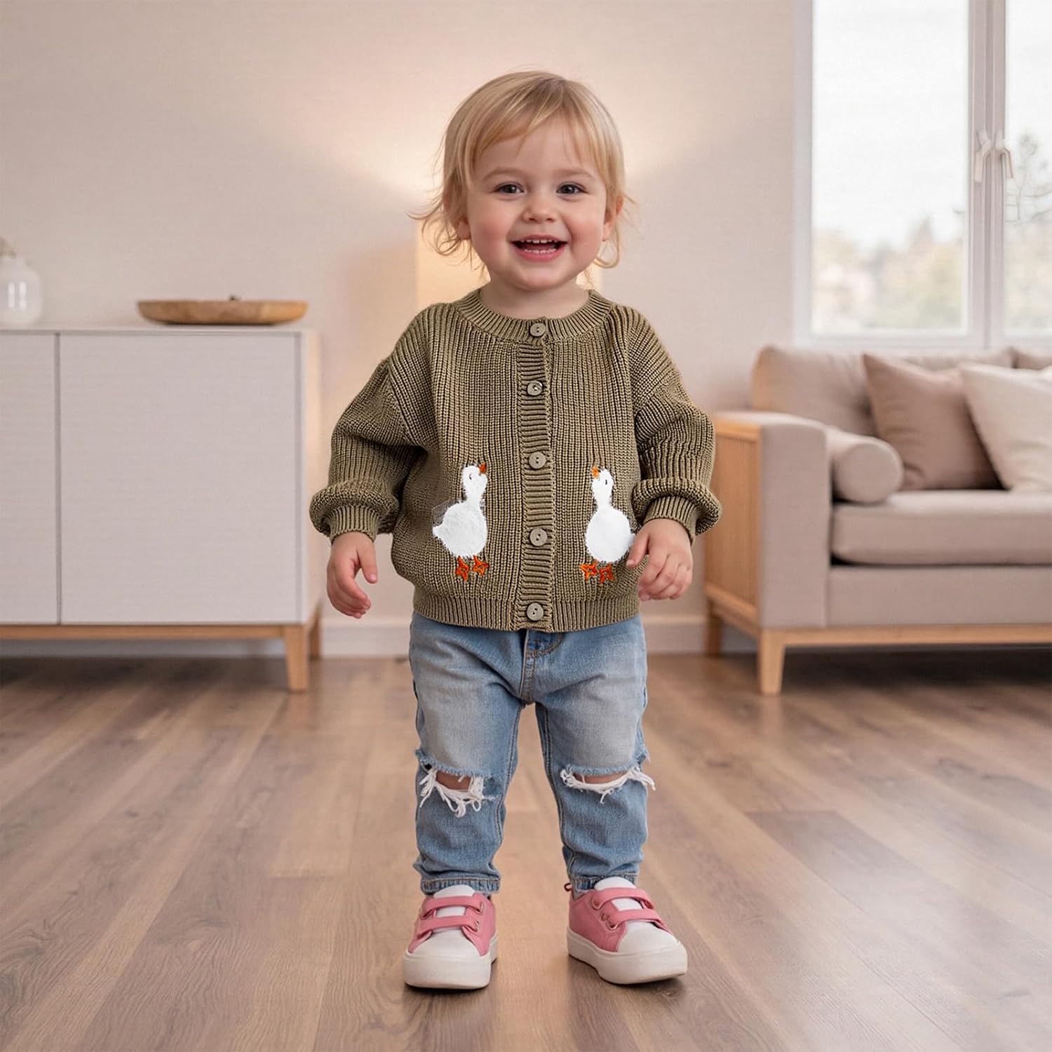 Kids Toddler Girl Boy Cardigan Infant Newborn Little Girls Long Sleeve Knit Sweater Fall Winter Duck Goose Outfit