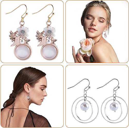 Miniatura 4 de PAGOW 400 ganchos para aretes para hacer joyas, alambres hipoalergénicos para las orejas, ganchos de pez, extremo de bola con anillos de salto,