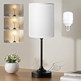 Fenmzee Touch Nightstand Bedroom Lamp - 3 Way Dimmable Bedside Lamp, Small Table Lamp Linen Lampshade for Office Desk, LED Bulb Included
