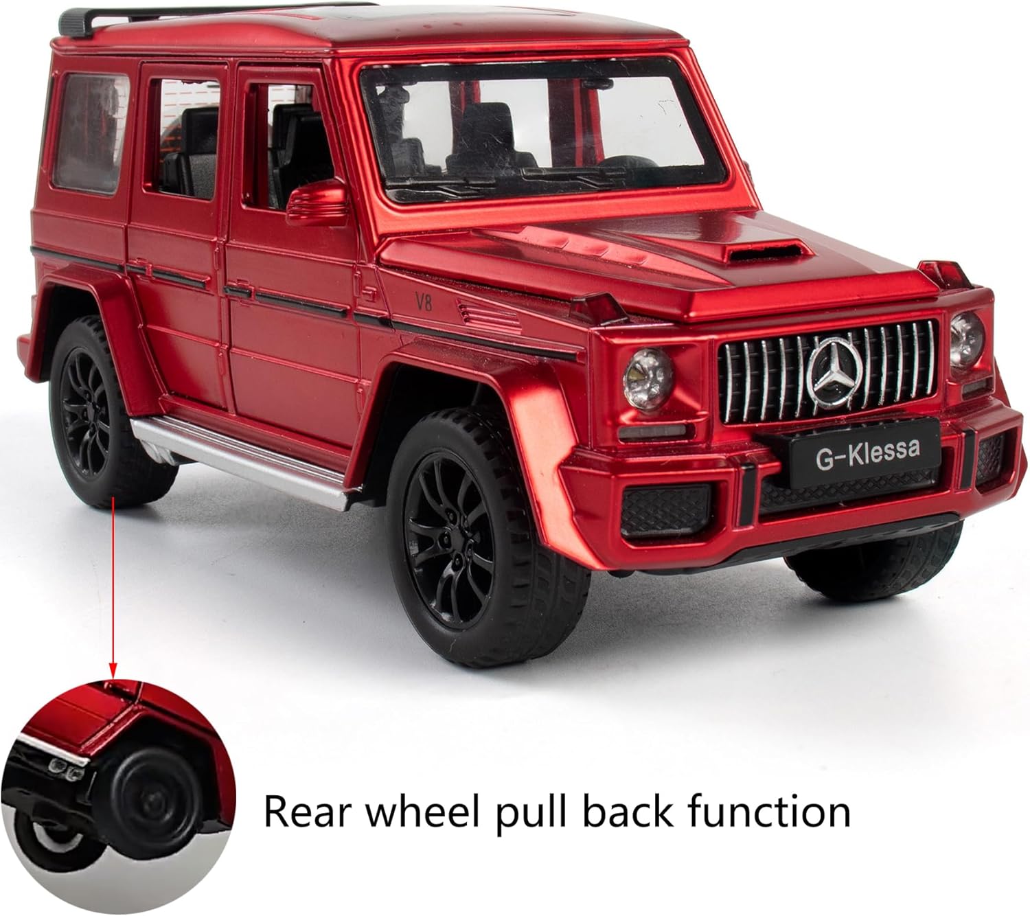 Toy Car Model Red G63 Alloy Collectible Vehicle Pull Back Die-Cast with Lights and Sound