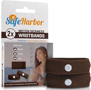 SafeHarbor Skin-Tone Motion Sickness Wristbands One Pair | Acupressure Anti Nausea Wristbands for Cruise & Travel | Natural Sea Sickness and Morning Sickness Relief Mocha