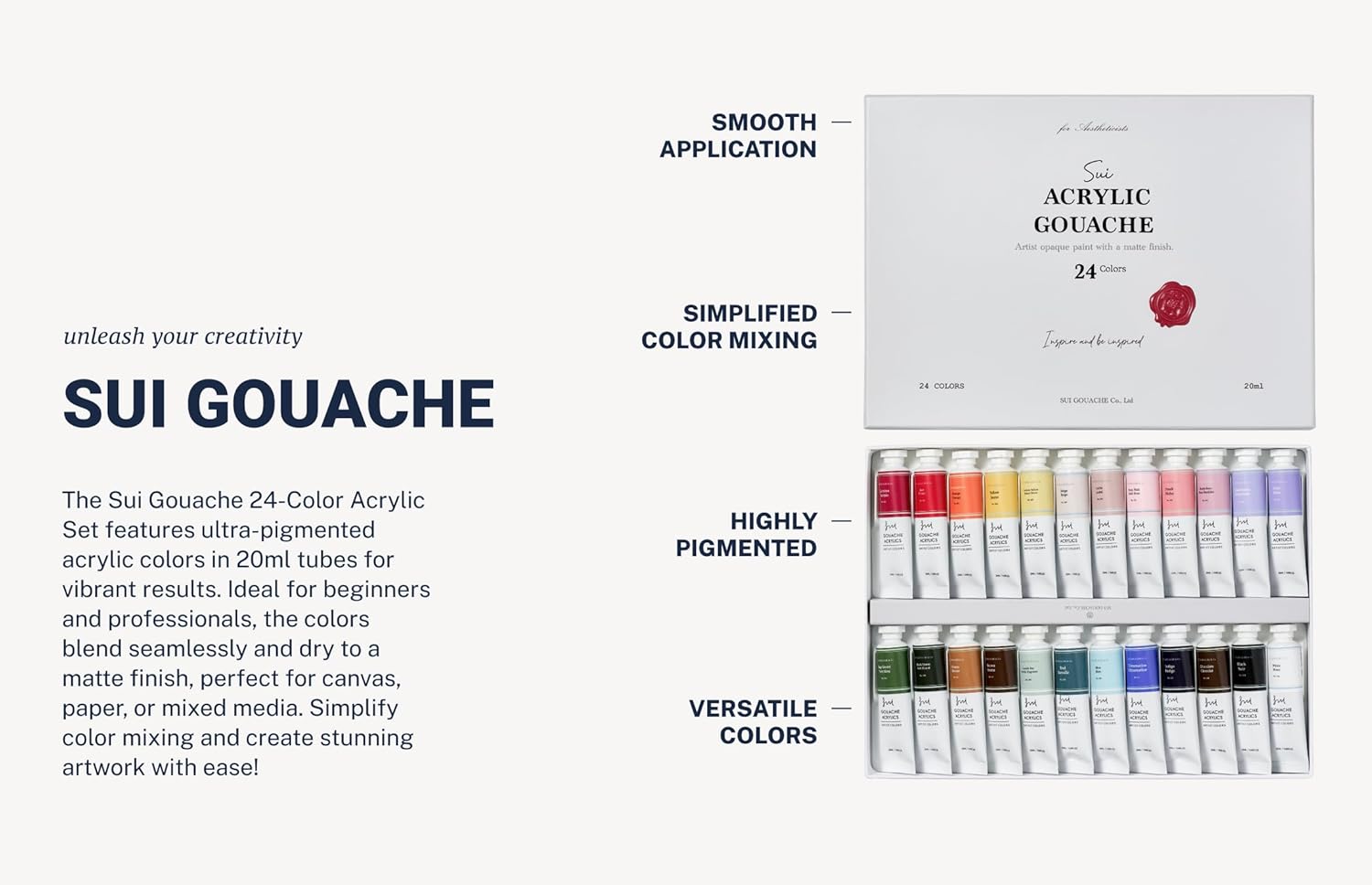 Professional Artist Acrylic Gouache Paint Set 24-Color Premium Set (20ml Tubes) | High-Opacity Satin Finish Acrylic Gouache for Illustrators, Designers & Fine Art Painting