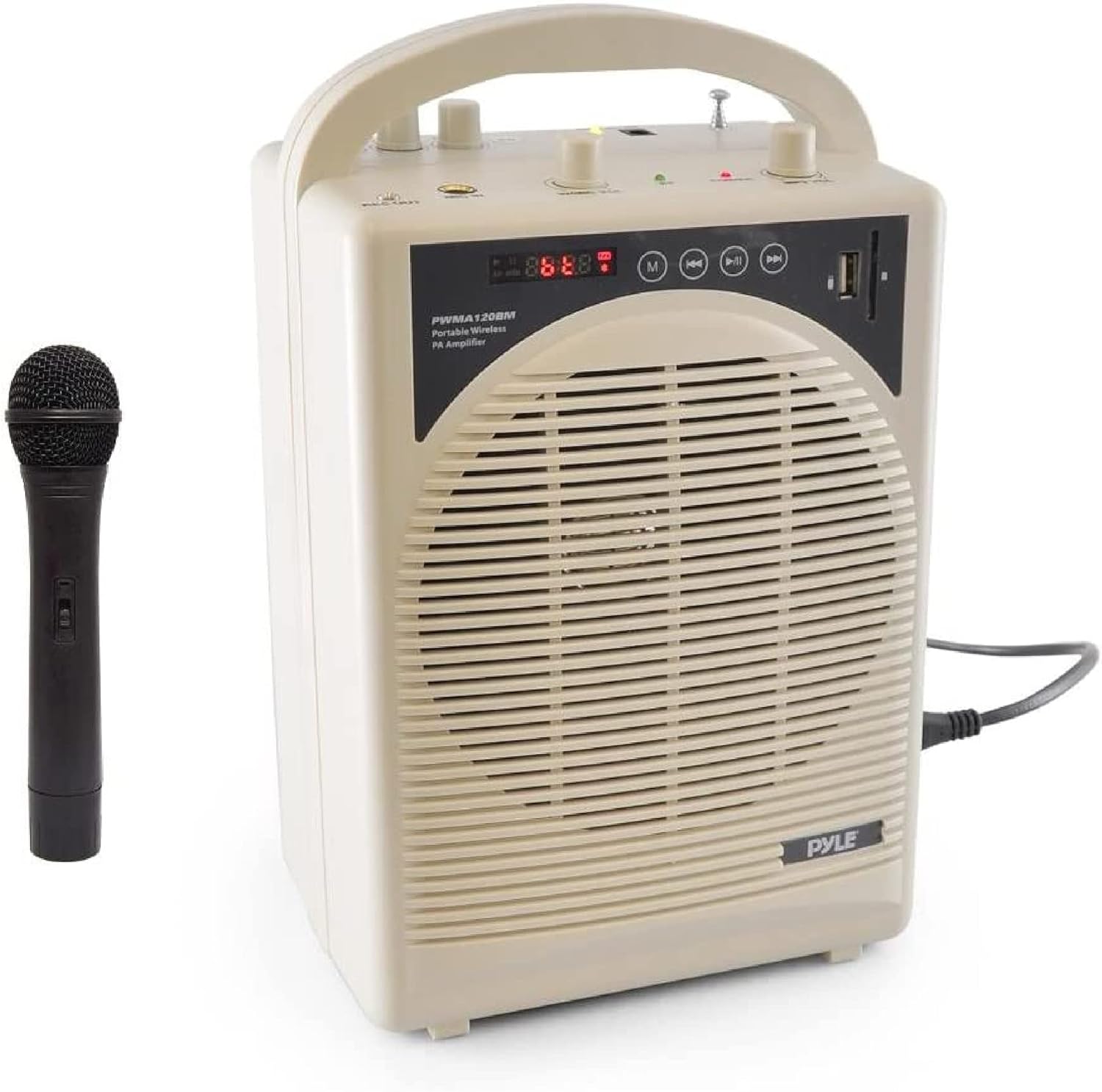 Upgraded Pyle Professional Portable PA System, Amplifier With Built-in Handheld VHF Wireless Microphone, Bluetooth, Battery Rechargeable, MP3, USB, SD, 1/4", 3.5mm, Great for Karaoke
