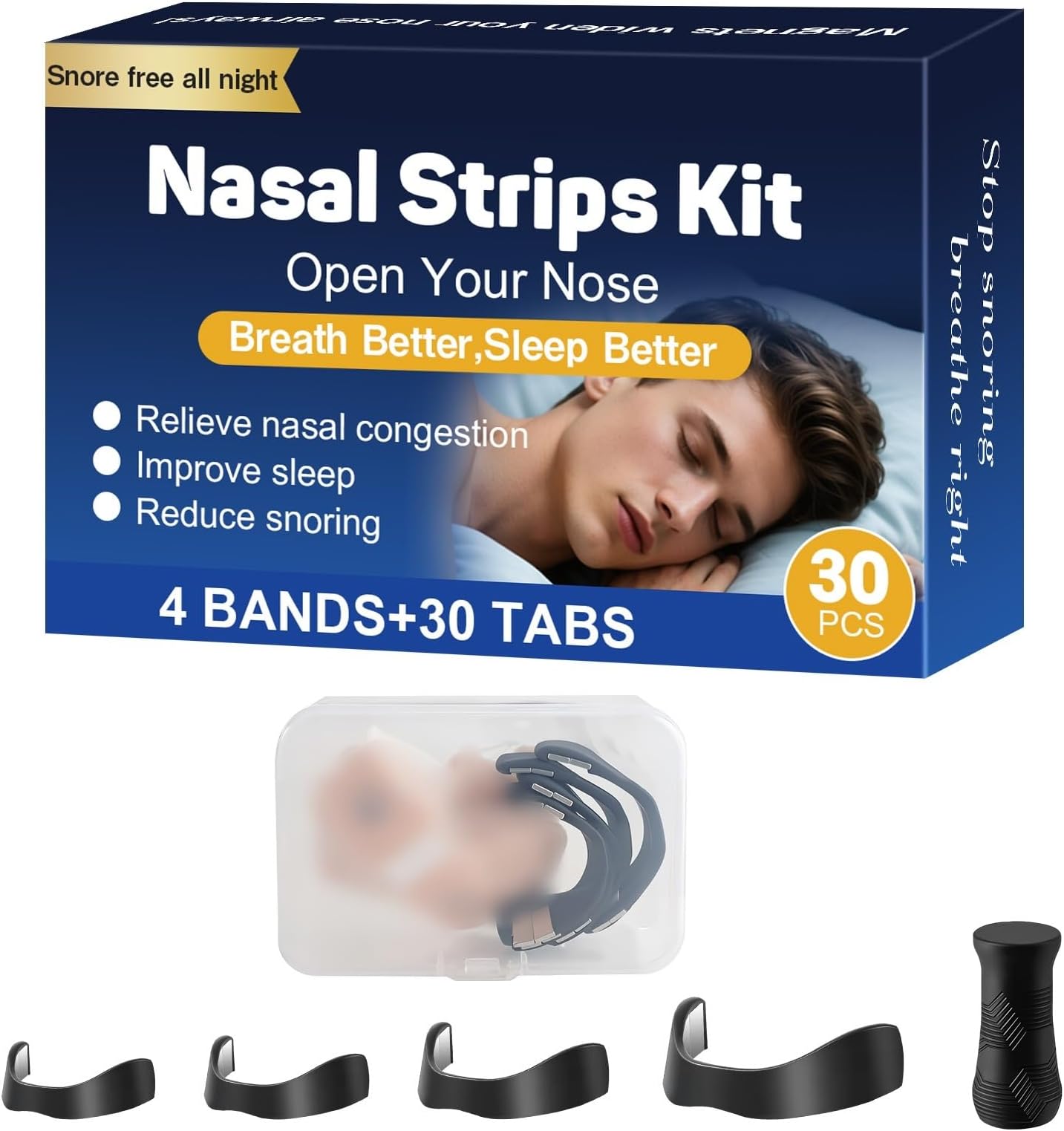 Magnetic Nose Strips with Storage Case, 30 PCS, Anti Snoring Devices for Better Breathing, Improve Sleep Quality Sweat Resistant, Skin Friendly Snore Stopper for Men & Women Universal Fit