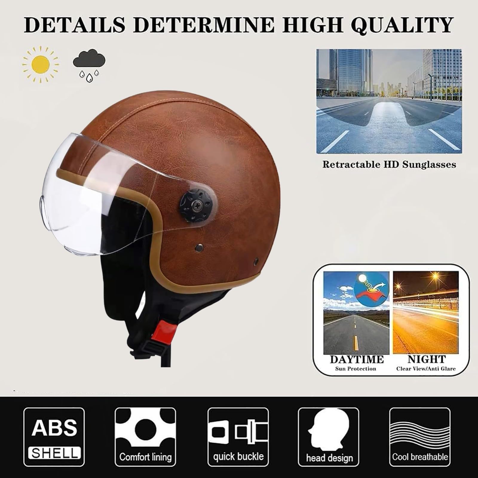 Casco Da Moto Aperto, Omologato DOT/ECE, Casco A Mezza Faccia In Stile Vintage Per Scooter, Ciclomotori E Cruiser, Casco 3/4 Per Adulti Uomini E Donne