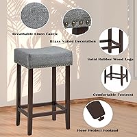 Vista 33 de ERGOMASTER Taburetes de bar, 29 pulgadas, modernos taburetes de sillín de madera, caqui/marrón, juego de 2