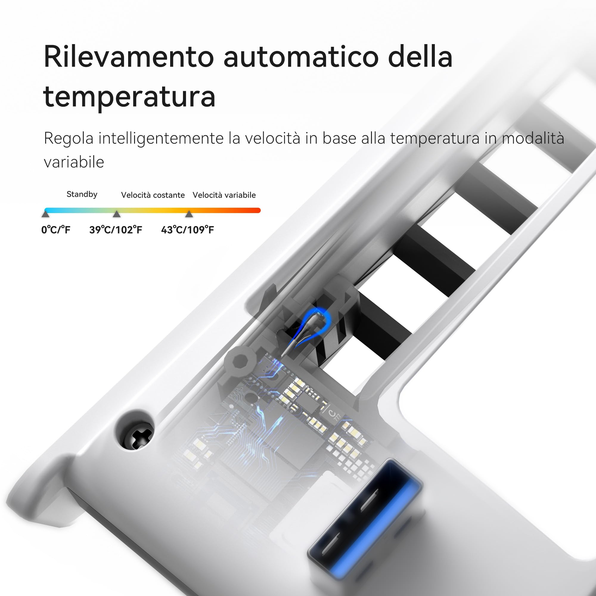 Ventola di Raffreddamento PS5 Slim, con Impostazione Automatica della Velocità, Accessori di Raffreddamento più Silenziosi con LED e Hub USB 3.0, per PS5 Slim Disc ed Edizioni Digitali (Bianco e Nero)