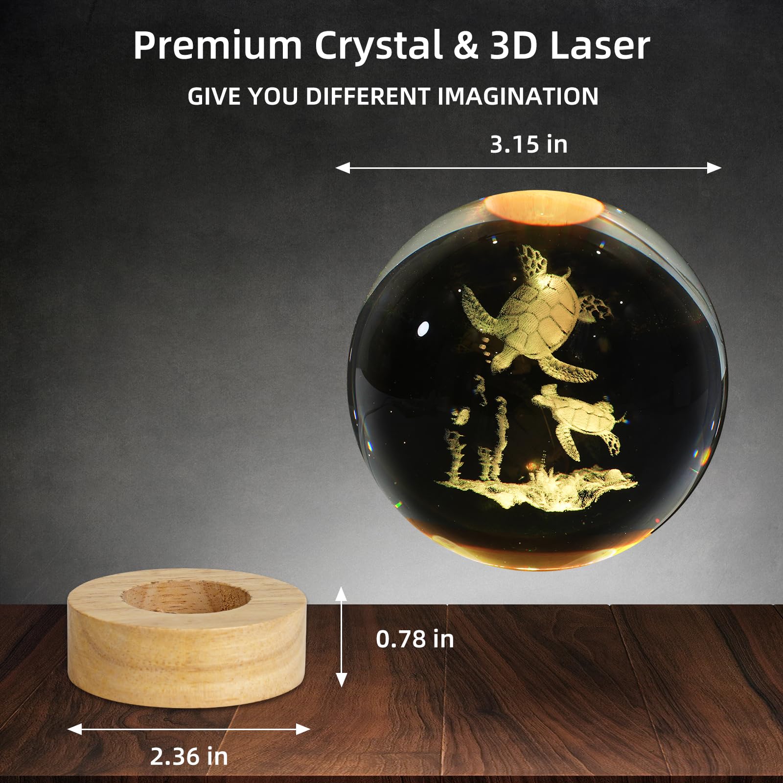 ZXBLAQ 3D Sea Turtles Crystal Ball Night Light, Upgraded 3.15 Inch