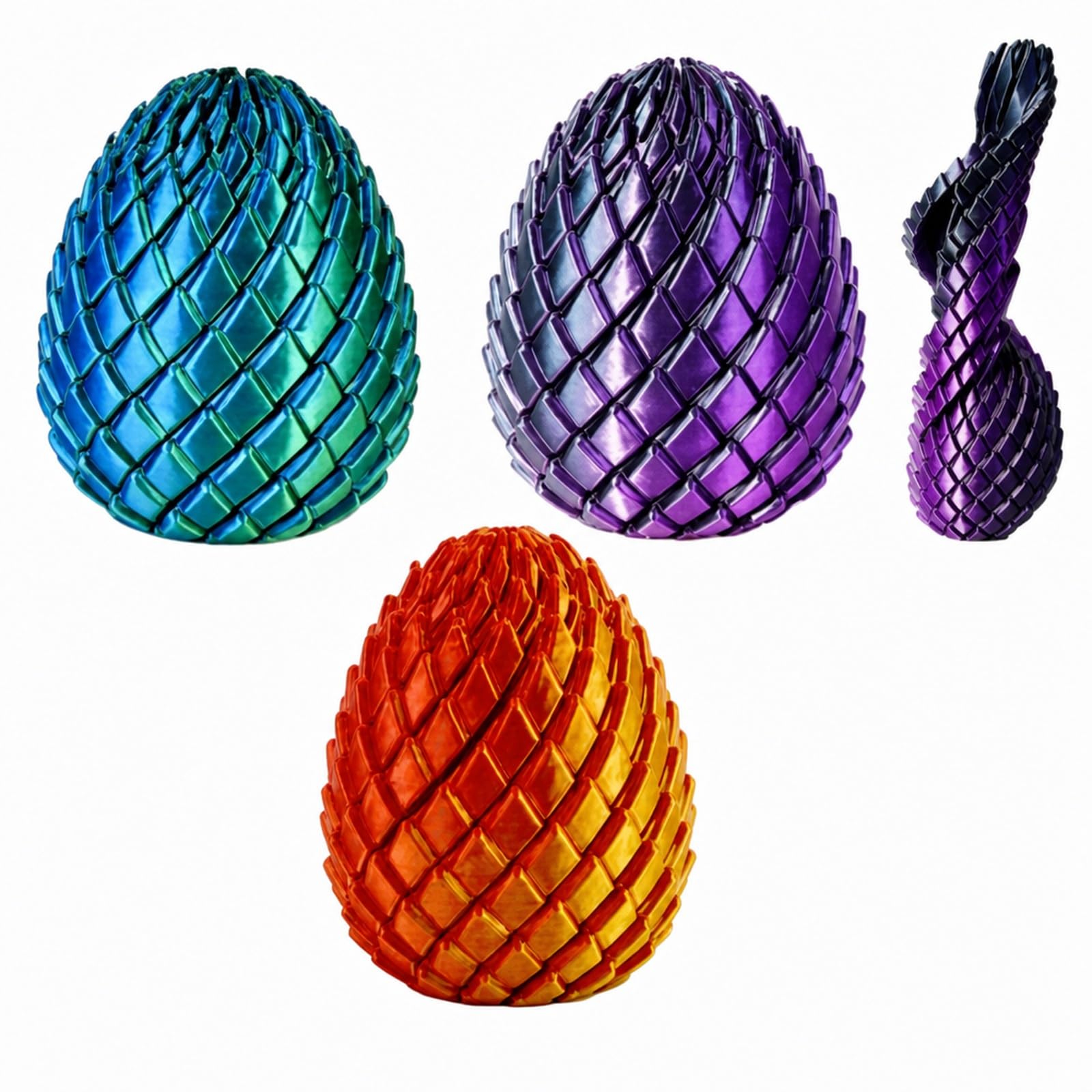 3 Piece 3d Printed Fidget, Dragon Transforming Egg Set, 7.5 cm