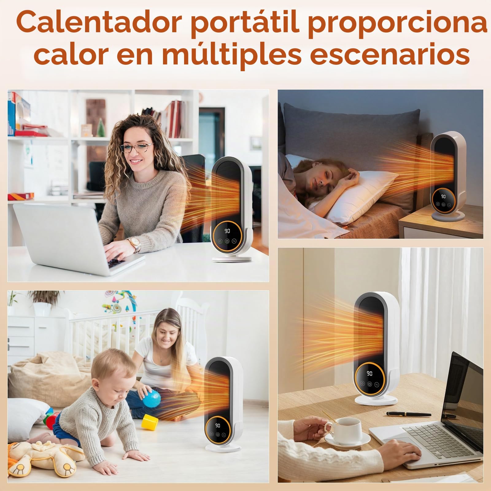 Journeyside Calefactor Eléctrico 1200W,Calefactor de PTC con 2 Ajustes Temperatura,Temporizador de 30/60/90 Mins,Protección Contra Vuelcos,Calefactor Bajo Consumo Cerámico para Oficina y Dormitorio