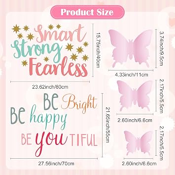 Chinco Inspirational Quotes Wall Decals with 3D Pink Butterfly Stickers