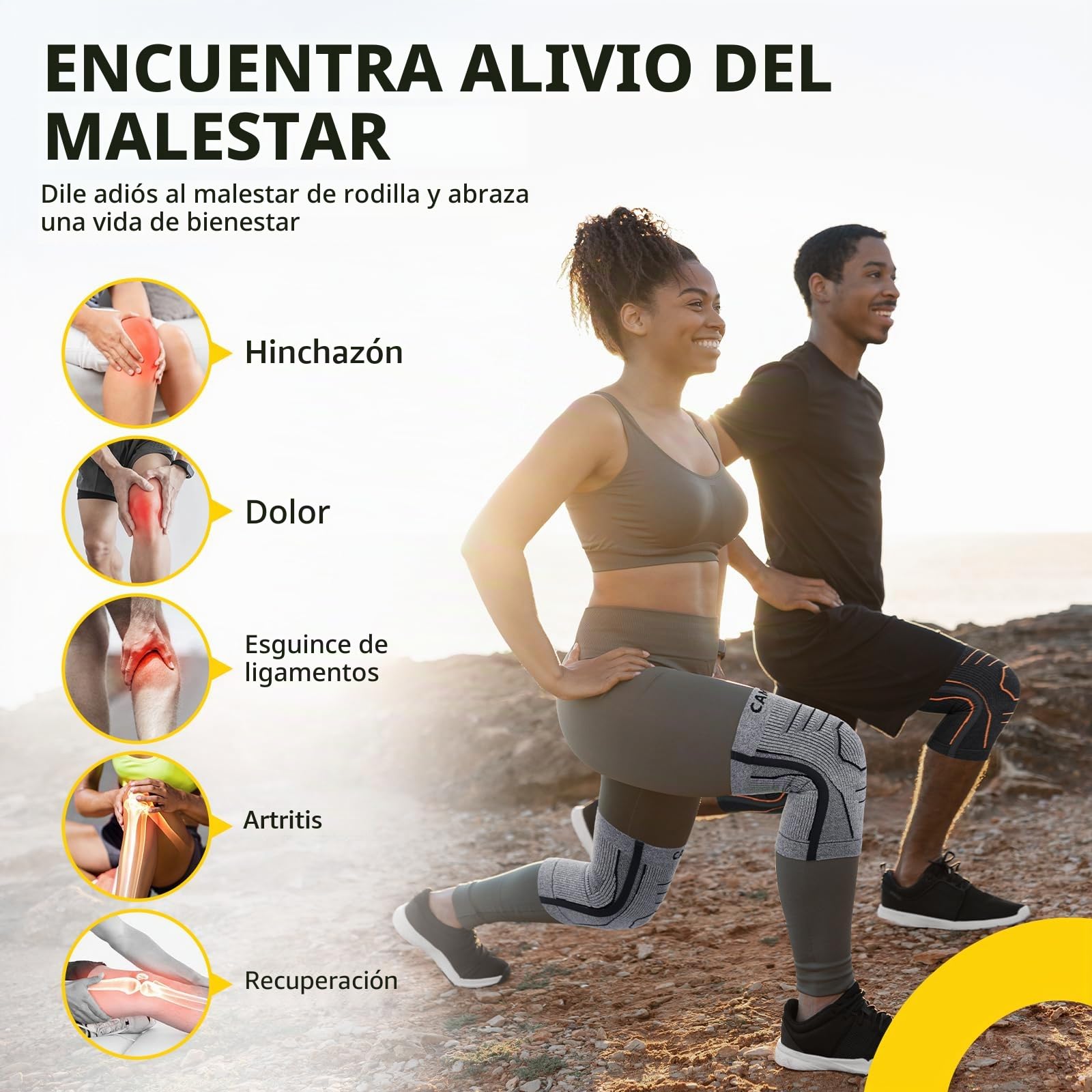 Rodilleras de Compresión Ligera con Estabilizadores Laterales Flexibles | Rodilleras Menisco y Ligamento de Punto 3D, Rodilleras Rotuliana Transpirable para Gym, Running, Senderismo