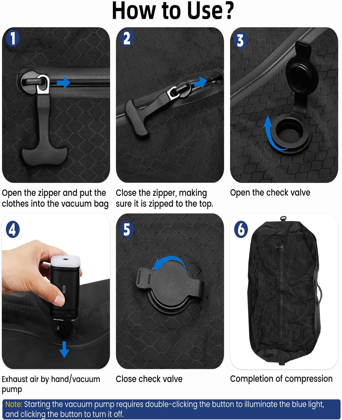 33L Reusable Travel Vacuum Bags with Rechargeable Pump, 2-Pack IP67 Waterproof Compression Bags, Durable 420D Nylon Space Saver for Luggage Suitcase Backpack, Fits 20/26/28in - Image 5