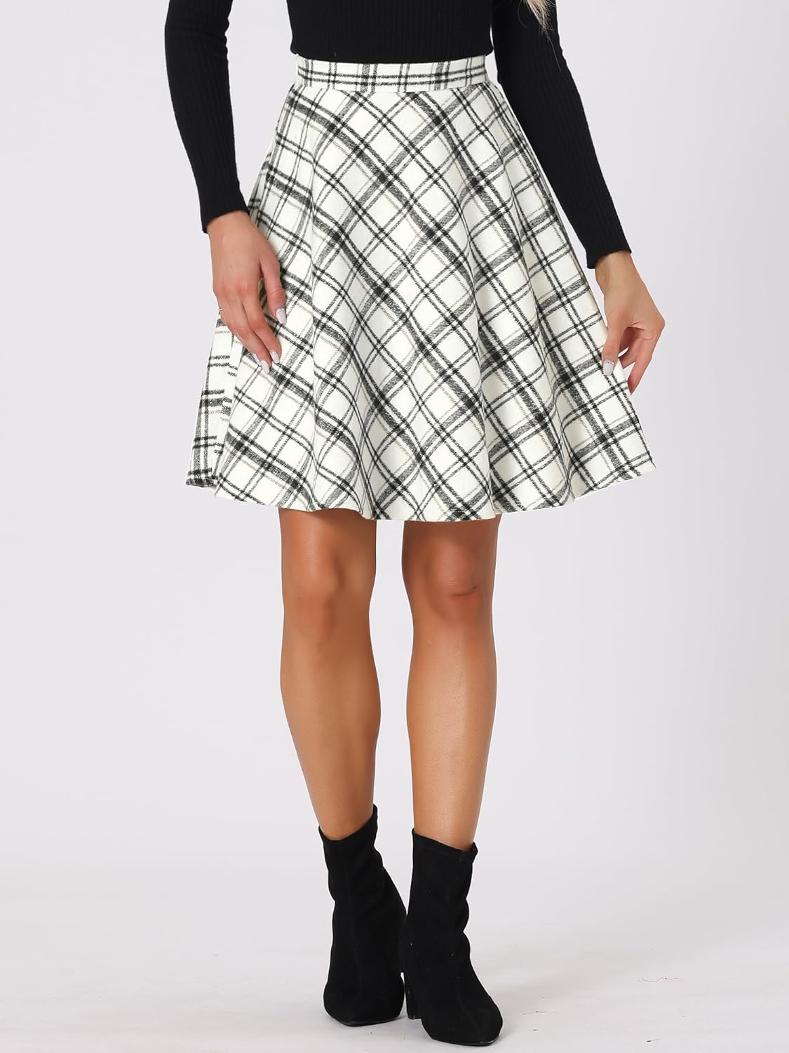 Allegra K Women's Plaids Vintage Tartan Elastic Waist Knee Length A-Line Skirt
