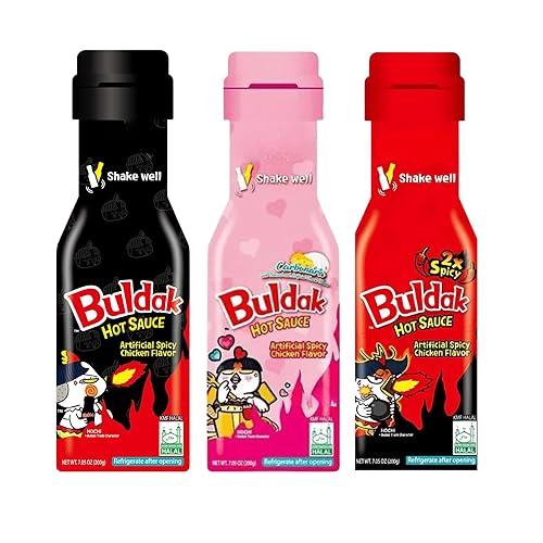 Buldak Korean Hot Chicken Sauce Multipack Original Halal 3 x 200g Bottles | Noodle Sauce for Ramen and Stir Fry | Carbonara, Hot Chicken & 2x Spicy Flavours | Korean Spicy Selection