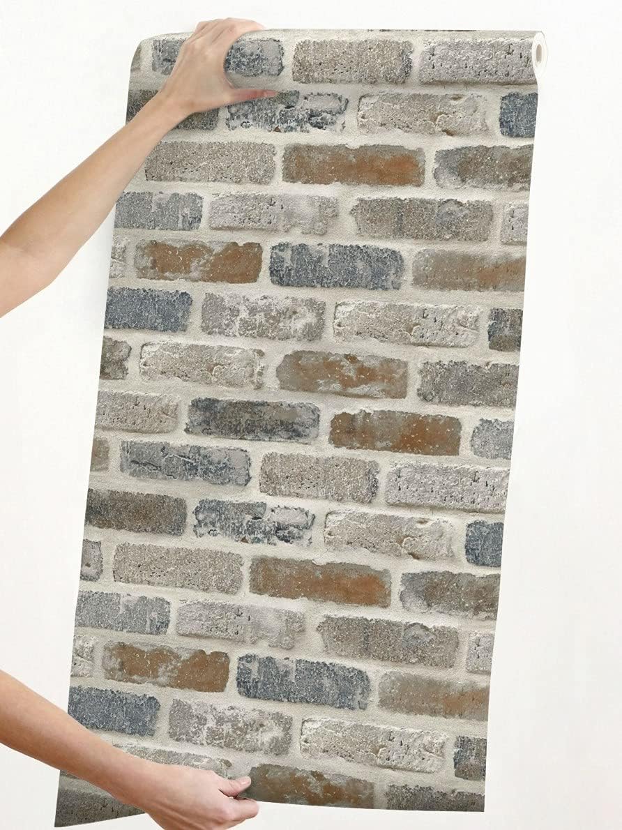 SV5450 Tan Brick Wallpaper Peel & Stick Tan/Gray/Light Brown