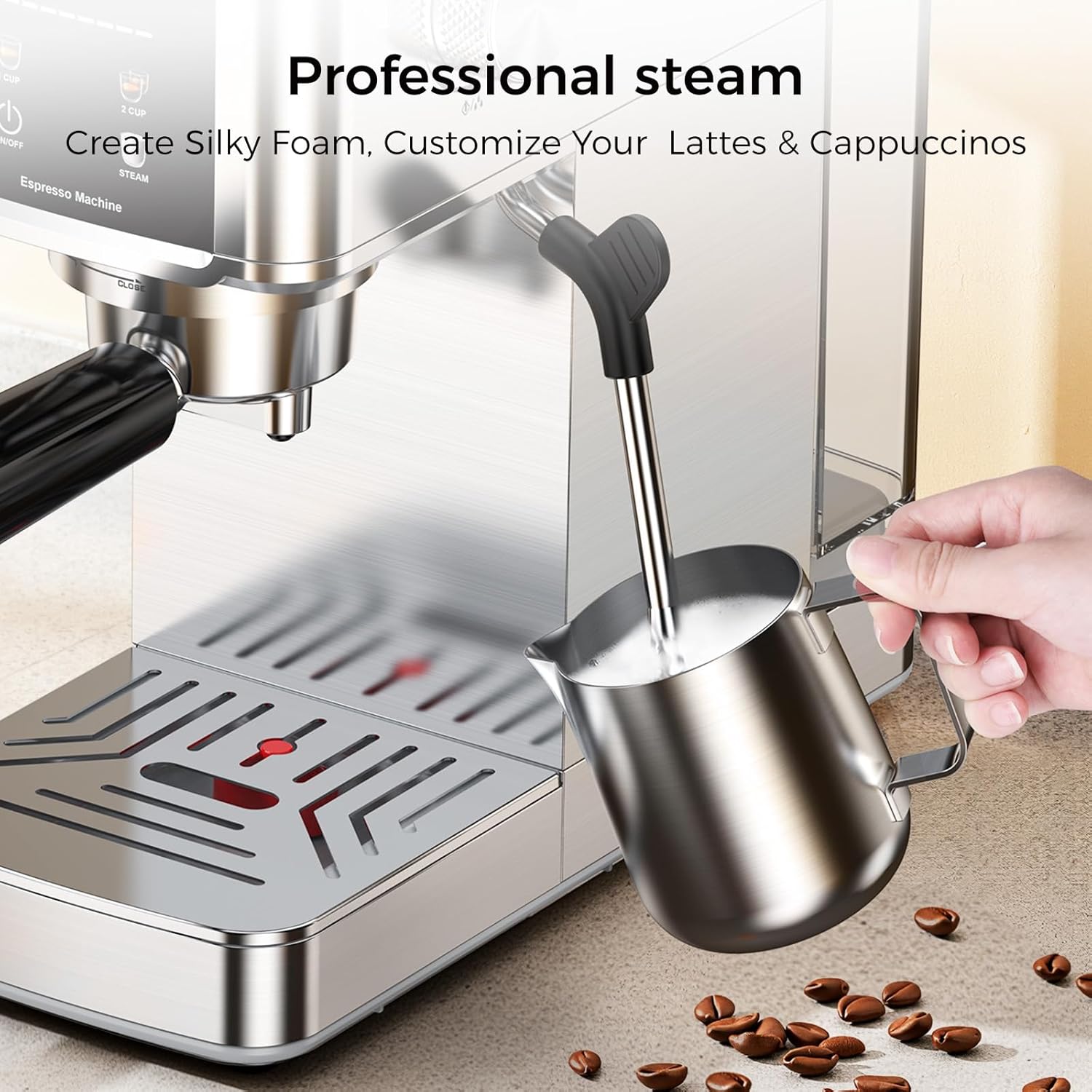 COWSAR 20 Bar Espresso Machine-Stainless-Steel Expresso Coffee Machines with LED Display,Steam Milk Frother,Commercial-Reliable Cappuccino & Latte & Espresso maker,Compact Coffee Machines for Home