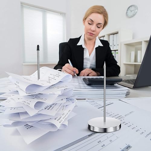 Miniatura 5 de Soporte de papel para recibos, 3 piezas, de acero inoxidable, husillo de cheque recto, tenedor, soporte de notas para restaurante, oficina, cocina,