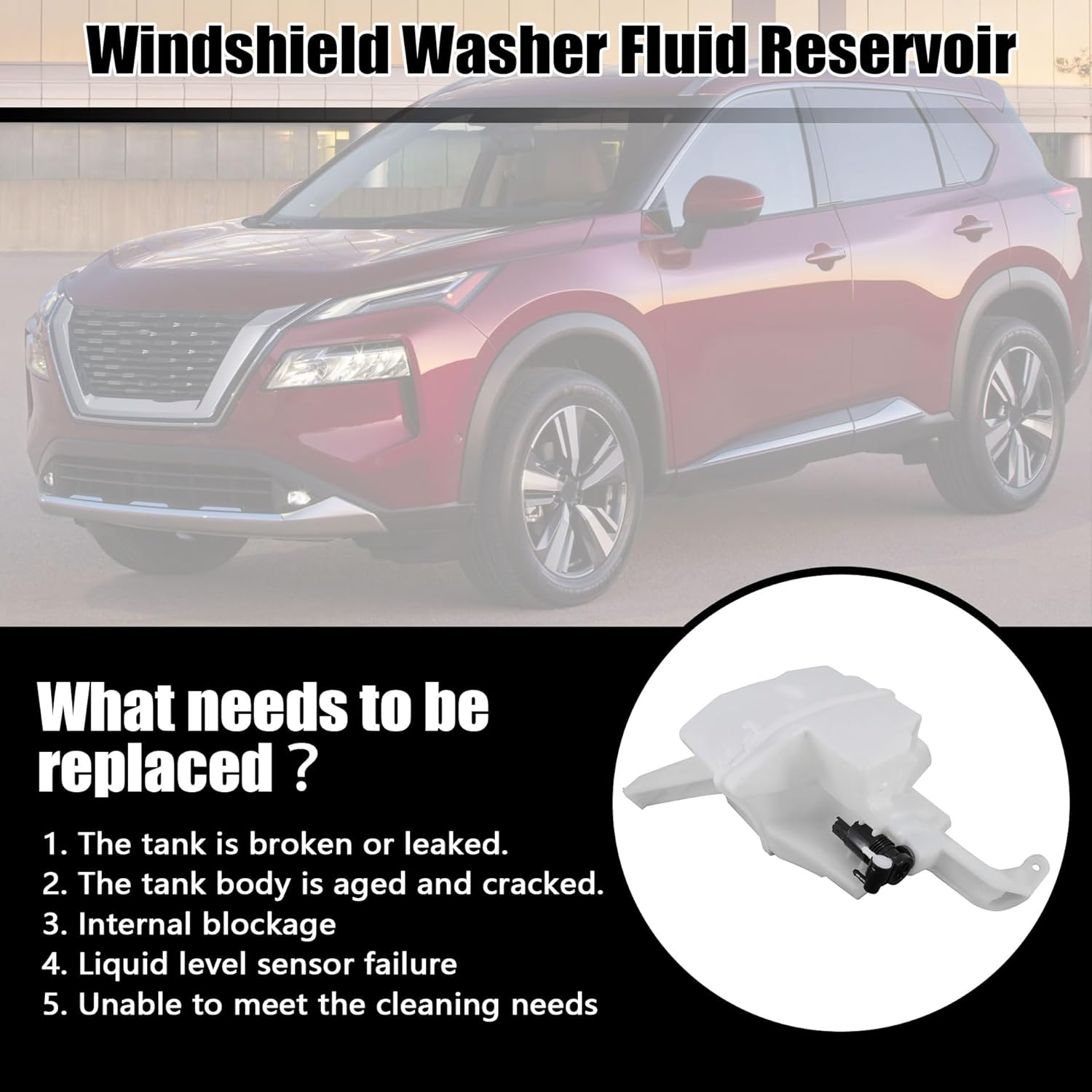 GXARTS Windshield Washer Fluid Reservoir Tank Sub-Assembly with Pump 28910-6MA1A 289106MA1A Compatible with Nissan Rogue Sport S SV SL 2017 2018 2019 2020 2021