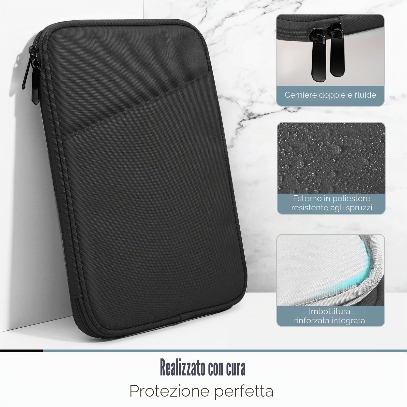 TiMOVO 9-11" Custodia per Tablet, Compatibile con iPad 11" A16 2025, iPad 10,9"/10,2"| Air 11", Galaxy Tab A9+ / A11 Plus 11", Borsa Protettiva con Tasche, Nero
