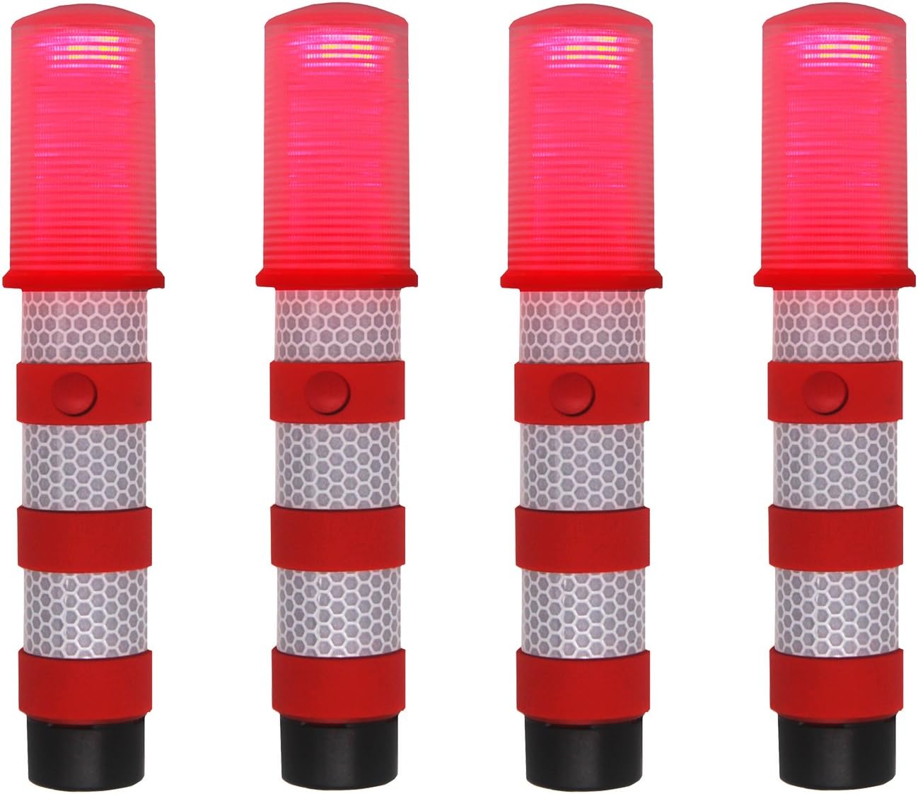 WISLIGHT LED Emergency Roadside Flashing Flares Safety Strobe Light - Road Warning Beacon, Magnetic Base, Detachable Stand, Storage Case (2 Cases = 4 PCS, Battery Not Included)