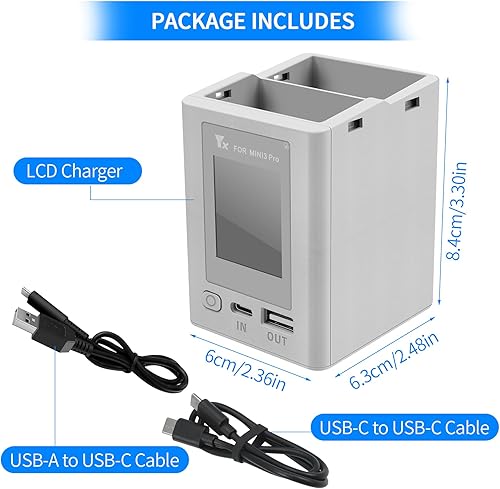 Miniatura 5 de Hanatora Cargador de dos vías de batería LCD para DJI Mini 4 Pro, Mini 3, Mini 3 Pro Drone, Hub de carga, carga de dos baterías Accesorios