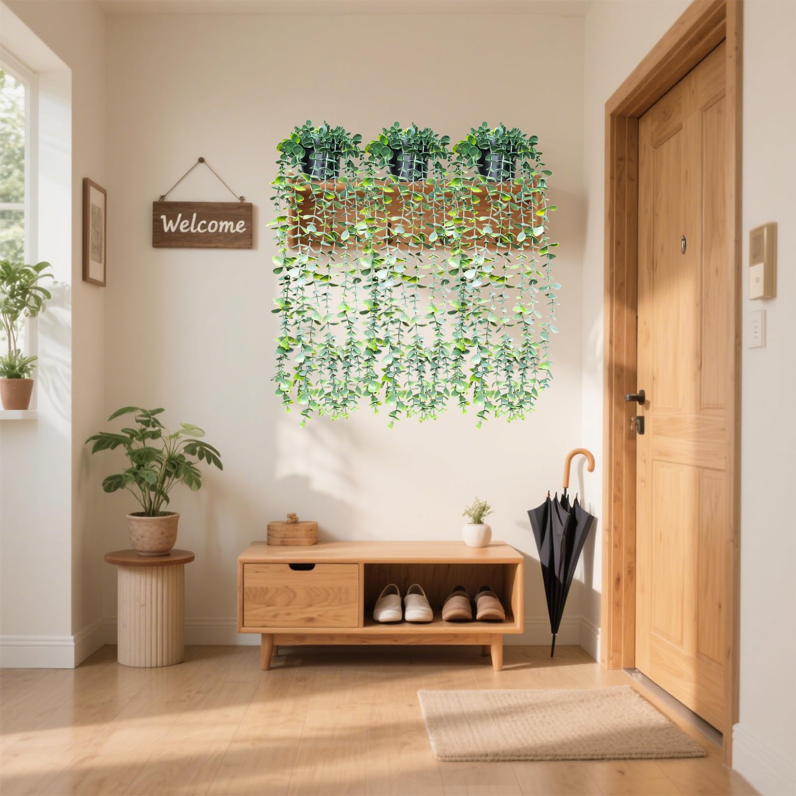 Planta de eucalipto sintético en maceta de 22 pulgadas, planta de eucalipto de hiedra larga artificial, decoración de plantas de vid de plástico para interiores y exteriores, hogar, oficina