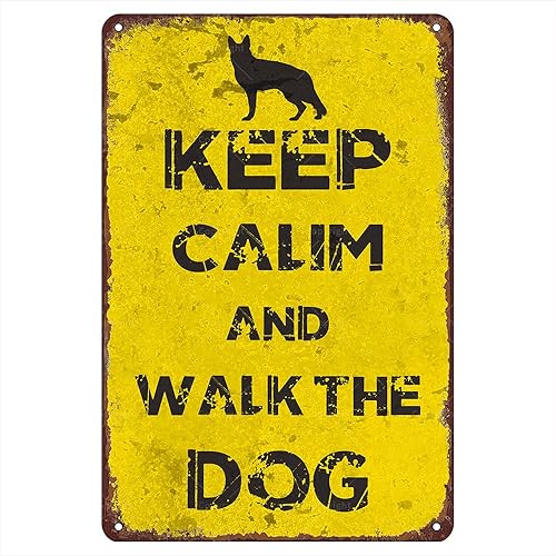 Miniatura 1 de Letreros de metal retro de 12 x 8 pulgadas, letrero de lata vintage con texto en inglés "Keep Calm And Walk The Dog", divertido arte de pared para