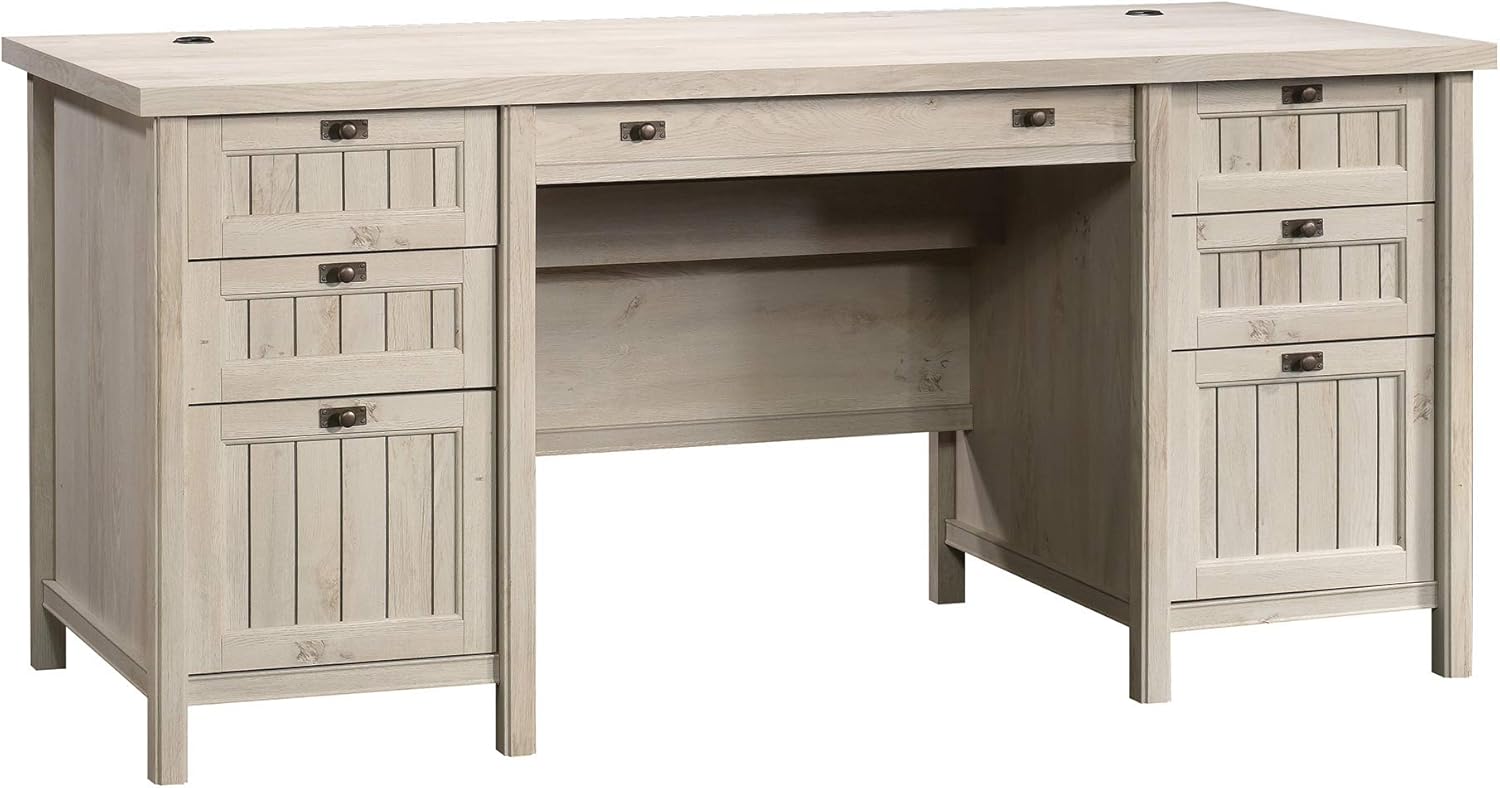 Sauder Costa Office Desk with Drawers, Executive Desk with File Drawer Storage, in Chalked Chestnut