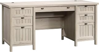 Sauder Costa Executive Desk with File Drawers, Storage & Cord Management - Chalked Chestnut Home Office Furniture