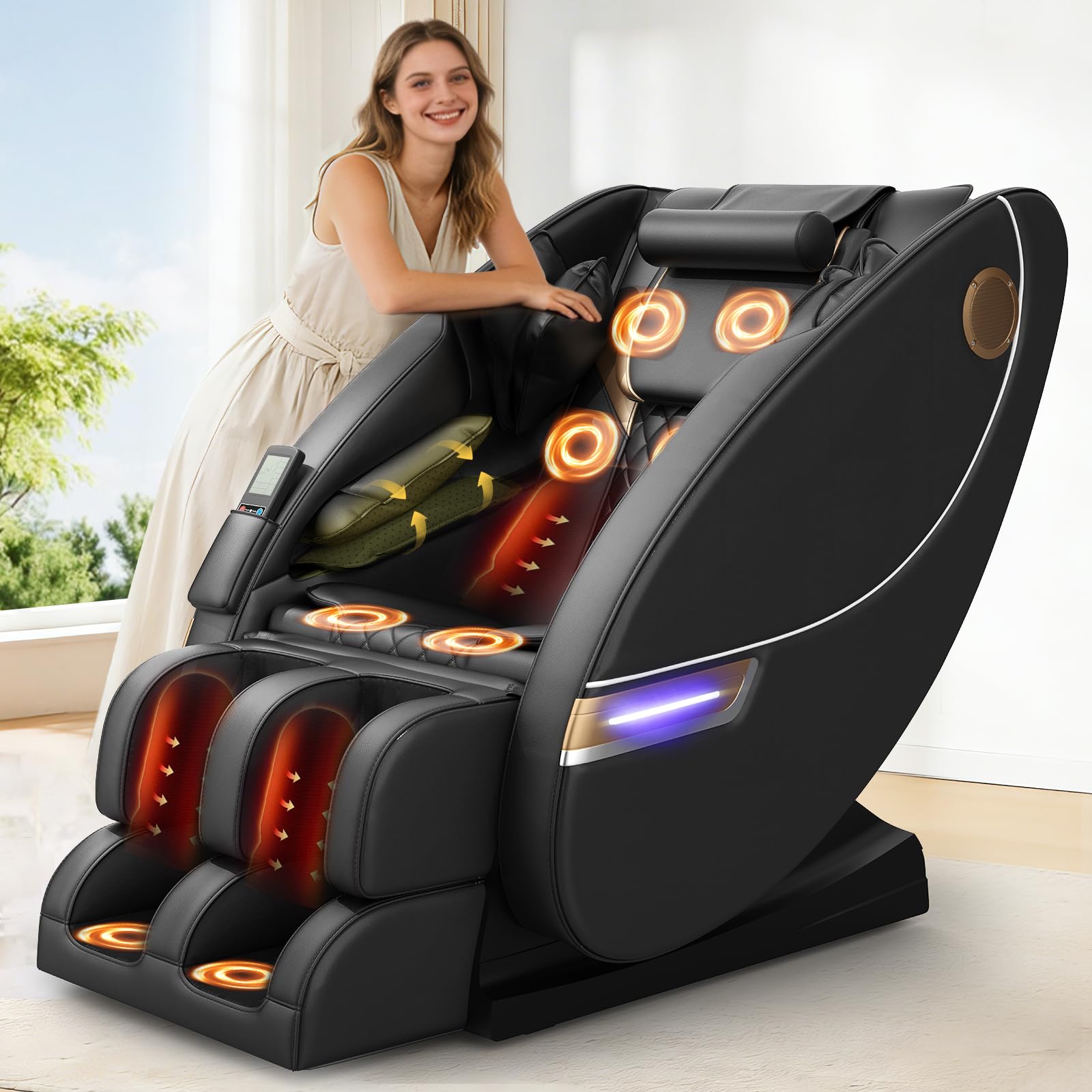 Sillón de Masaje de Cuerpo Completo,con 14 Puntos de Masaje y 8 airbags, calefacción Lumbar y para Las piernas, Masaje con Rodillos para los pies, Altavoz Bluetooth, sillones de Masaje eléct