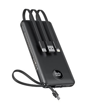 VEEKTOMX Portable Charger Built-in Cables 10000mAh Power Bank for iPhone Fast Charge USB C Battery Pack Travel Essentials