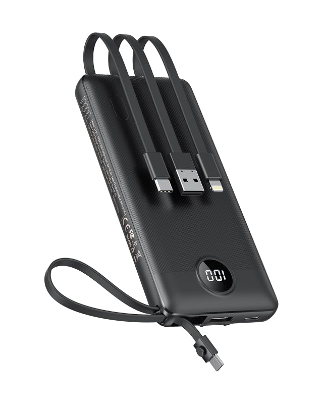 VEEKTOMX Portable Charger Built-in Cables 10000mAh Power Bank for iPhone Fast Charge USB C Battery Pack Travel Essentials