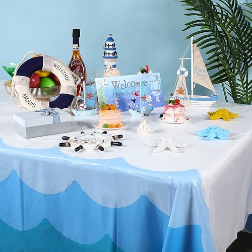 Miniatura 4 de Irenare 6 manteles con temática de olas oceánicas de 87 x 108 pulgadas, color azul, rectangular, con estampado de agua, mantel de plástico con