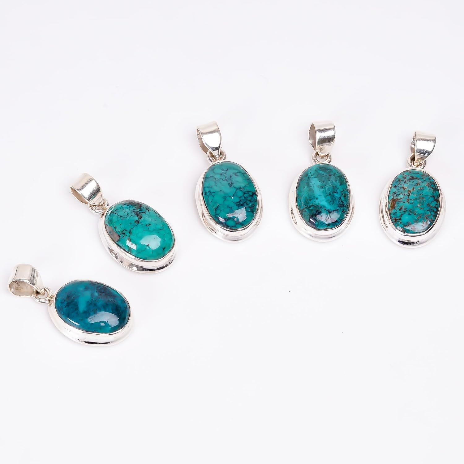 Natural Real Tibetan Turquoise Crystals Bezel Oval Pendant Necklace, Polished Birthstone, Healing Cabochon Gemstone, Jewelry, 925 Sterling Silver Jewelry 18 inch - Image 3