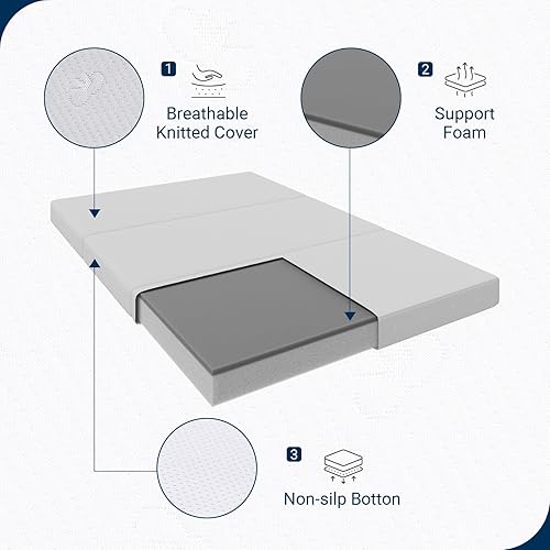 Miniatura 4 de Avenco Colchón triple  Colchón portátil de 4 pulgadas tamaño individual con funda transpirable y lavable  Cubrecolchón plegable de espuma