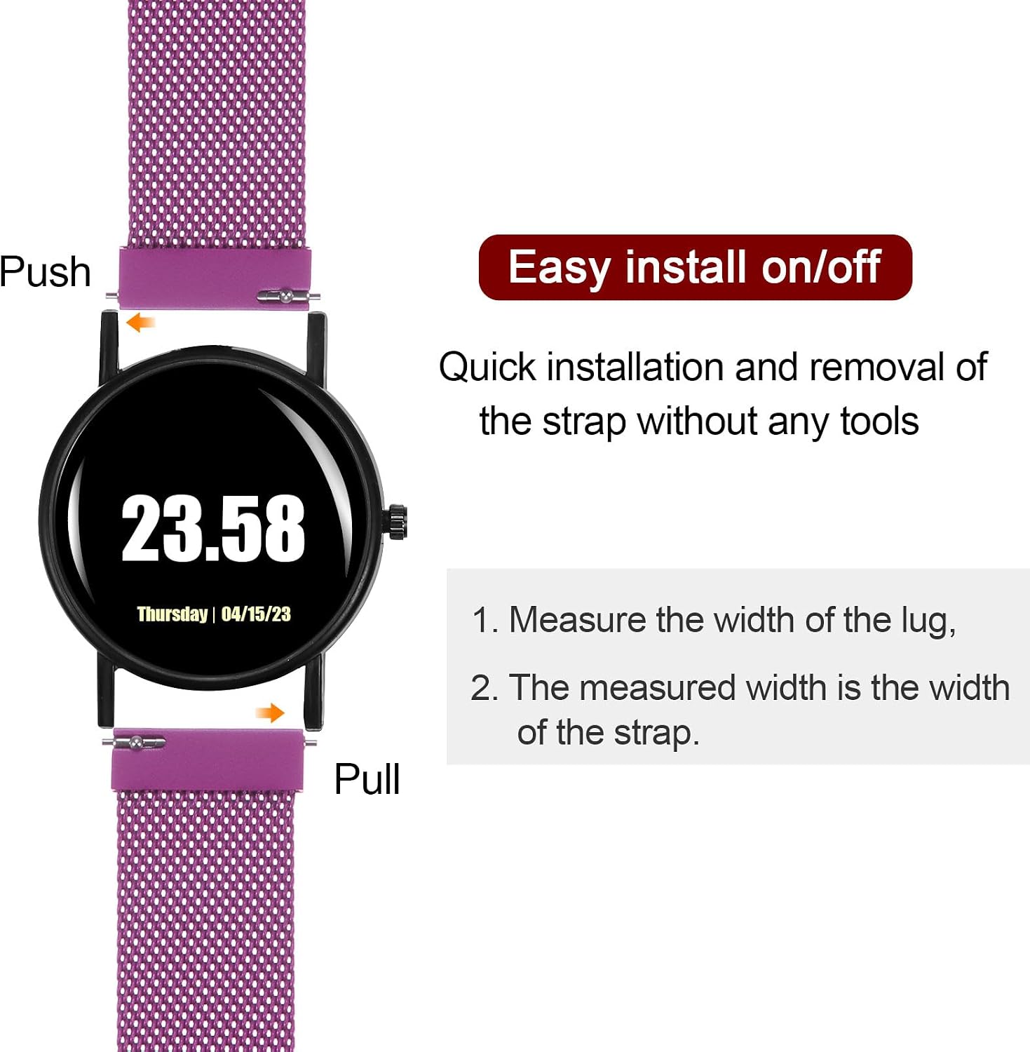 HARFINGTON Stainless Steel Mesh Watch Band Quick Release Adjustable Strap Metal Buckle for Men Women image 4